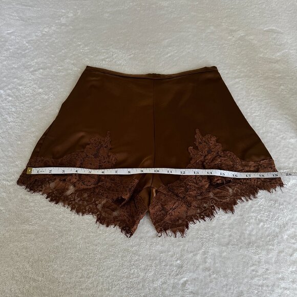Brown Lace-Trim Silky Satin Shorts Size: S - Loungewear as Outerwear - Picture 7 of 12